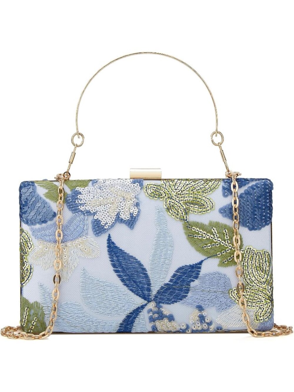 〽️Women's Blue Embroidered Beaded Sequin Floral Clutch Evening Crossbody Bags